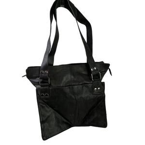 Hinge Leather Large Double Handle Satchel Black Shoulder Bag Purse Handbag EUC